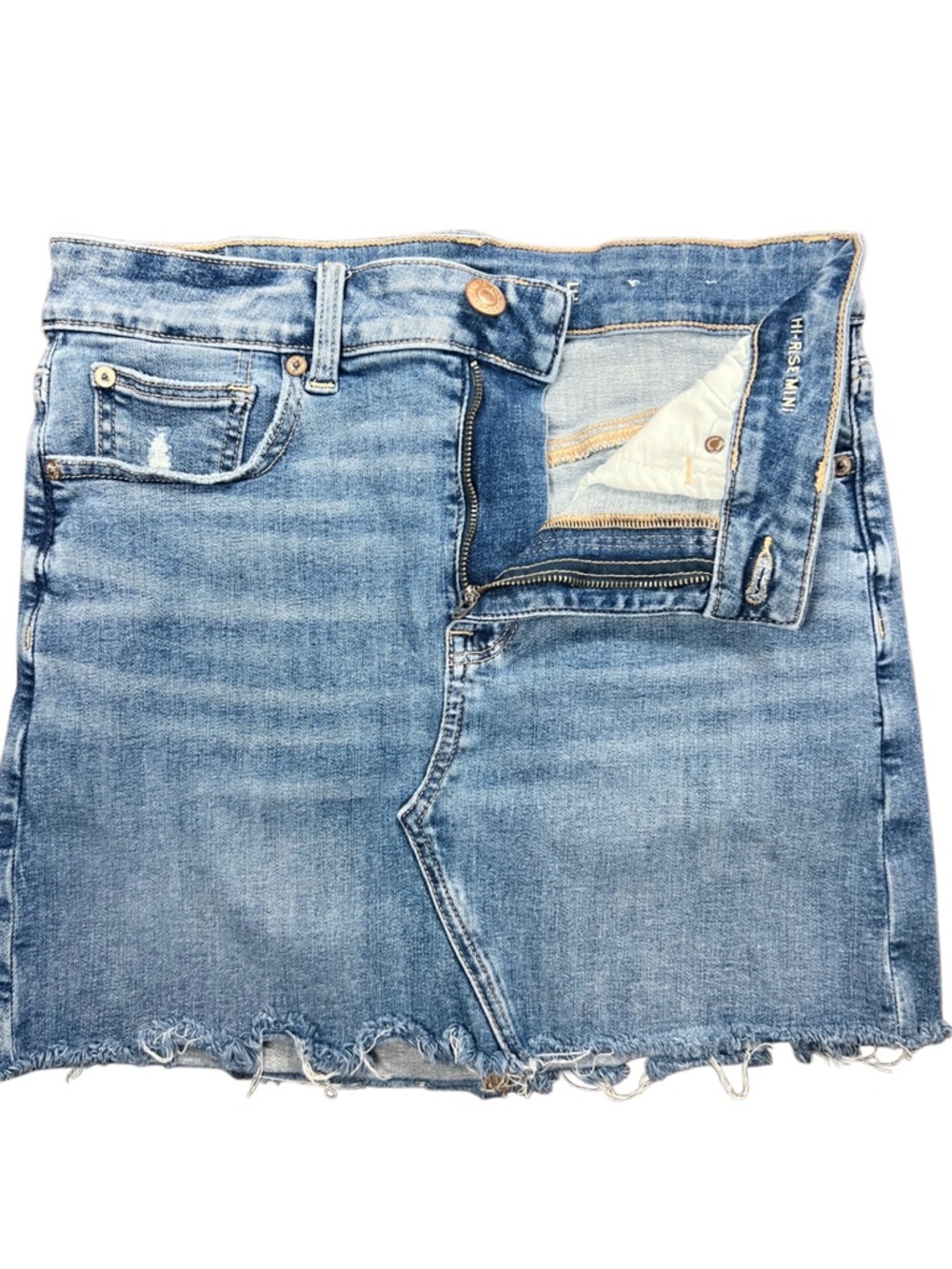 American Eagle Hi-Rise Mini Denim Skirt Size 6 Distressed Raw Hem - Picture 3 of 7